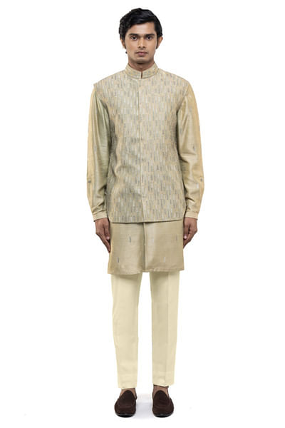 Sage green bead embroidered bandi kurta set