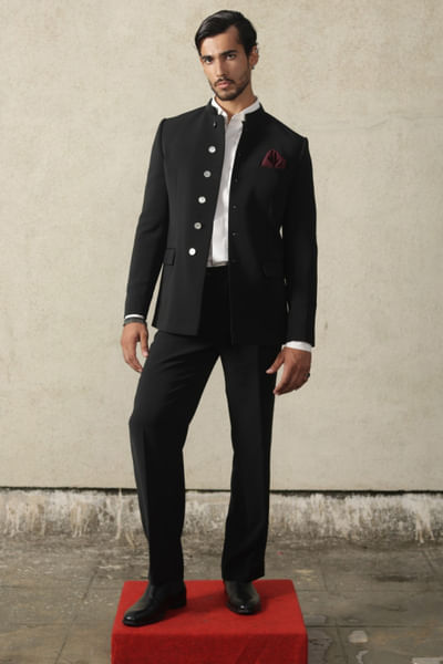 Black viscose polyester bandhgala set