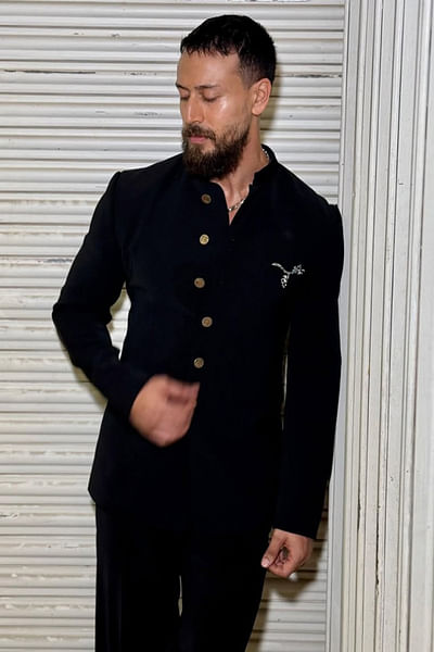 Black embroidery and buttoned bandhgala set