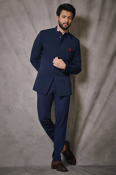 Midnight blue bandhgala set