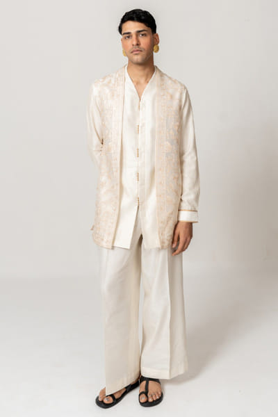 Wabi Sabi Ivory aari embroidered open jacket set WABIJUN26D145957