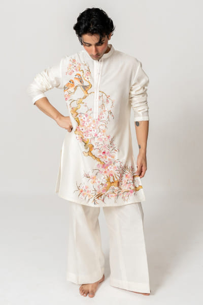 Wabi Sabi Ivory handpainted kurta set WABIJUN26D145960