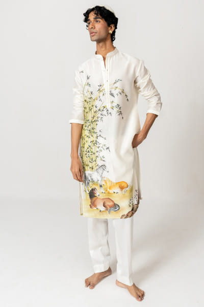 Wabi Sabi Ivory handpainted kurta set WABIJUN26D145961