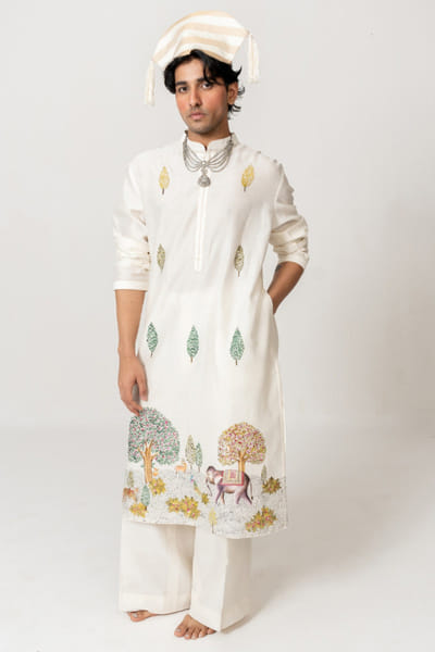 Wabi Sabi Ivory handpainted motif kurta set WABIJUN26D145962