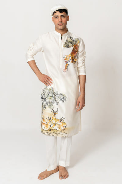 Wabi Sabi Ivory handpainted kurta set WABIJUN26D145963