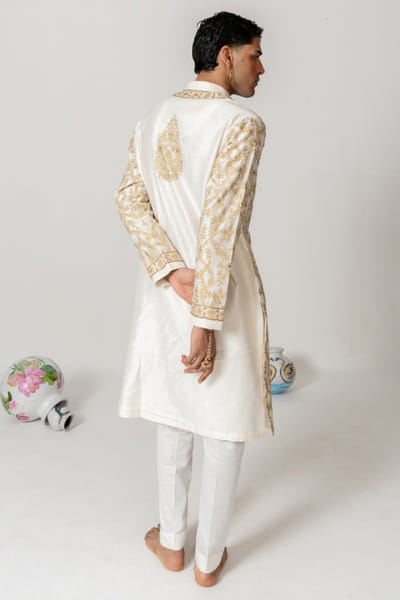 Wabi Sabi Ivory aari and zari hand embroidered kurta set WABIJUN26D145964