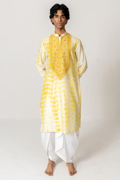 Wabi Sabi Ivory-yellow embroidered tie-dyed kurta set WABIJUN26D145968