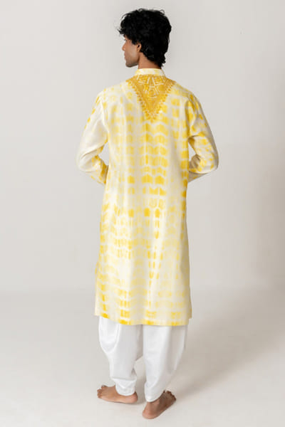 Wabi Sabi Ivory-yellow embroidered tie-dyed kurta set WABIJUN26D145968