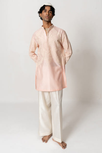 Wabi Sabi Peach blush dori-marodi embroidered kurta set WABIJUN26D145971