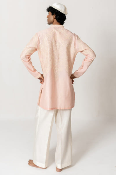 Wabi Sabi Peach blush dori-marodi embroidered kurta set WABIJUN26D145971