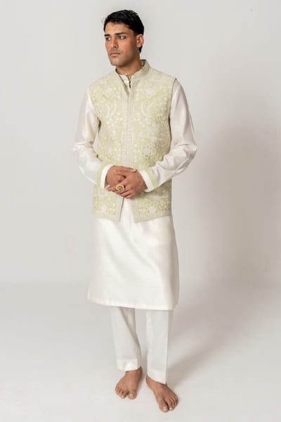 Wabi Sabi Mint dori-marodi embroidered kurta-bandi set WABIJUN26D145972