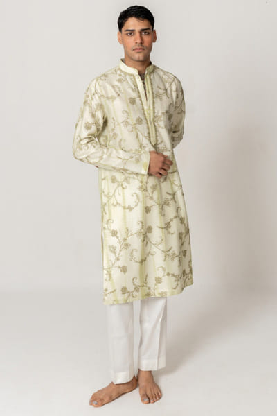 Wabi Sabi Pearl-green embroidered tie-dyed kurta set WABIJUN26D145973