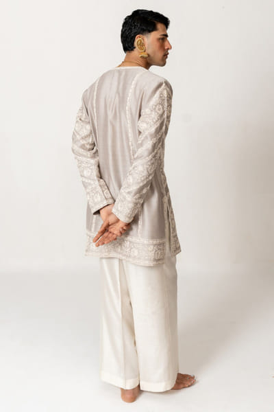Wabi Sabi Dove grey dori-marodi embroidered kurta set WABIJUN26D145974