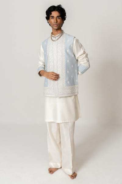Wabi Sabi Blue dori-marodi embroidered kurta-bandi set WABIJUN26D145975