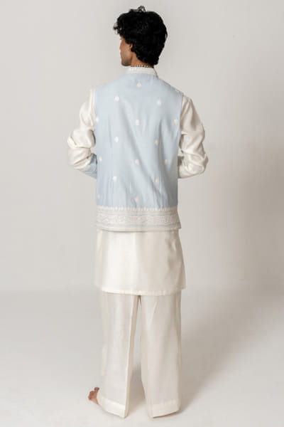 Wabi Sabi Blue dori-marodi embroidered kurta-bandi set WABIJUN26D145975