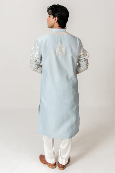 Wabi Sabi Powder blue aari embroidered kurta set WABIJUN26D145976