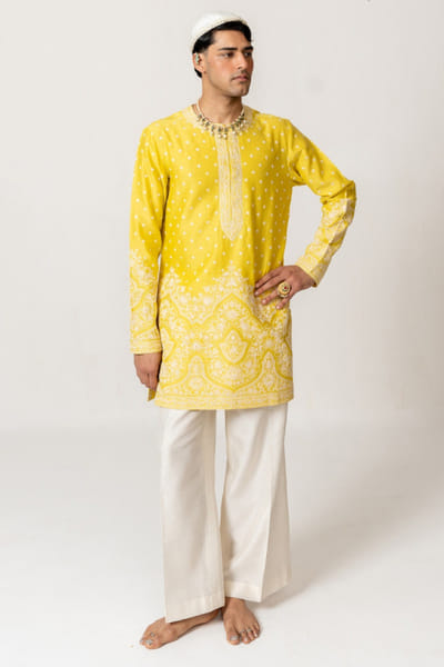 Wabi Sabi Yellow dori-marodi embroidered kurta set WABIJUN26D145978