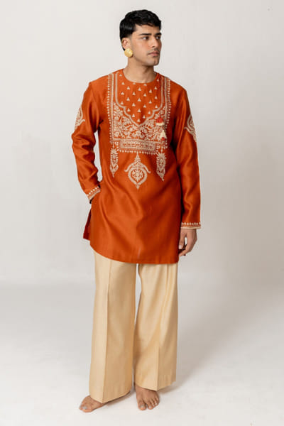 Wabi Sabi Burnt orange dori-marodi embroidered kurta set WABIJUN26D145981