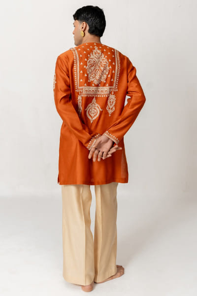 Wabi Sabi Burnt orange dori-marodi embroidered kurta set WABIJUN26D145981