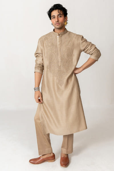 Wabi Sabi Deep beige embroidered kurta set WABIJUN26D145983