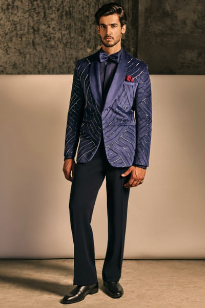 Midnight blue embroidered tuxedo and pants