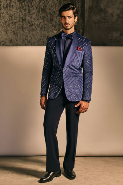 Midnight blue embroidered tuxedo set