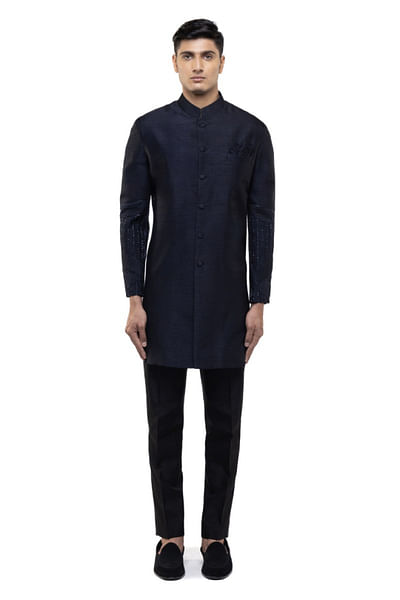 Navy blue embroidered sherwani set