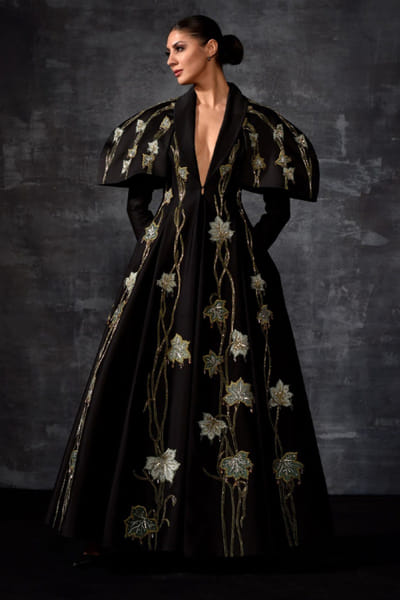 Samant Chauhan Black silk-thread embroidered cotton silk gown SAMFEB26D139296