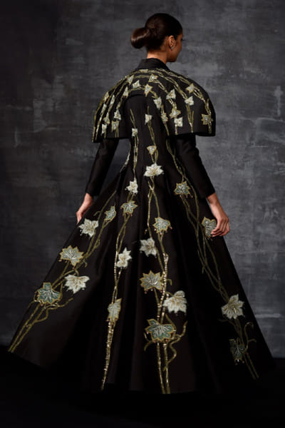 Samant Chauhan Black silk-thread embroidered cotton silk gown SAMFEB26D139296