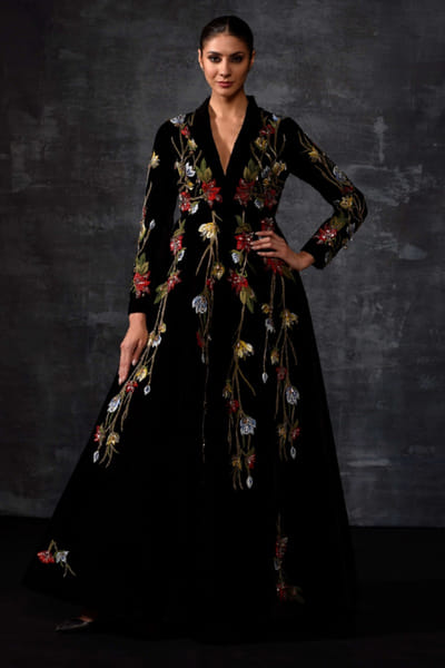 Samant Chauhan Black zari and silk yarn embroidered gown SAMFEB26D139298