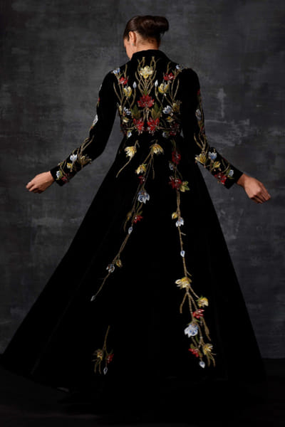 Samant Chauhan Black zari and silk yarn embroidered gown SAMFEB26D139298
