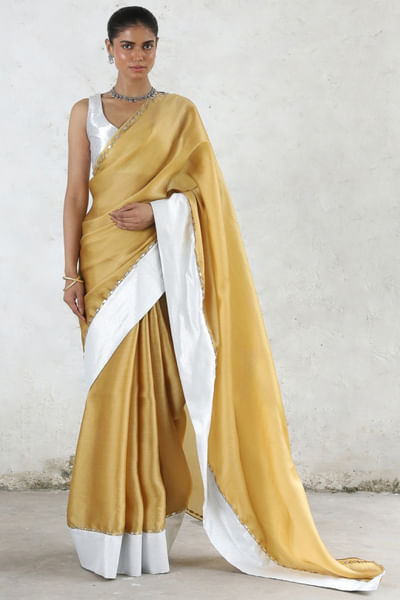 Ochre gota embroidered sari set