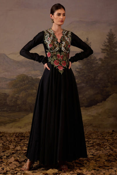 Black embroidered gown