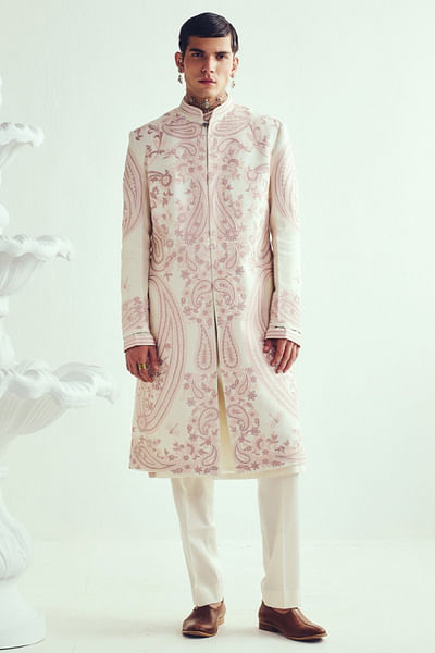 Ivory aari embroidered sherwani set
