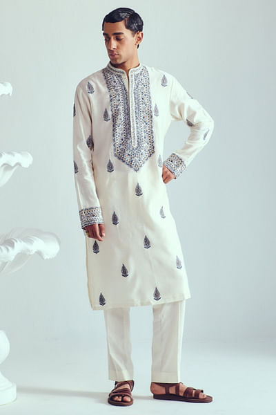 Ivory persian motif embroidered kurta set