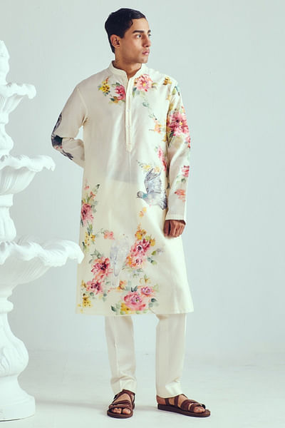 Ivory floral handpainted kurta set