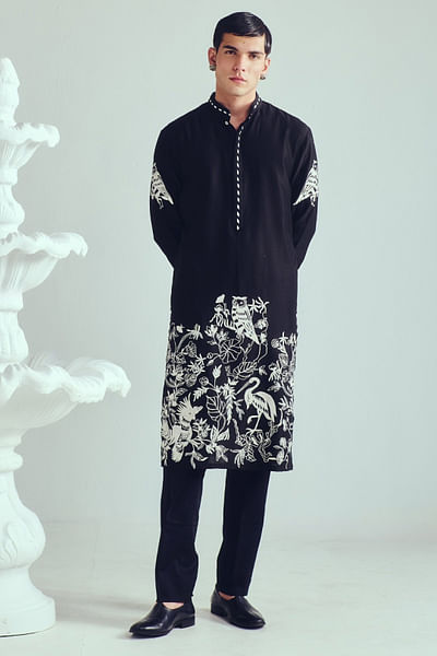 Black aari embroidered kurta set