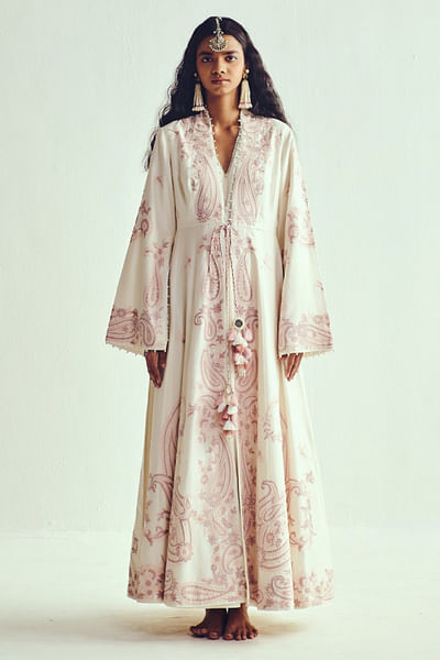 Ivory aari embroidered jacket anarkali set
