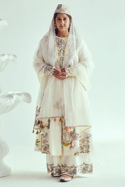 Ivory embroidered jacket anarkali set