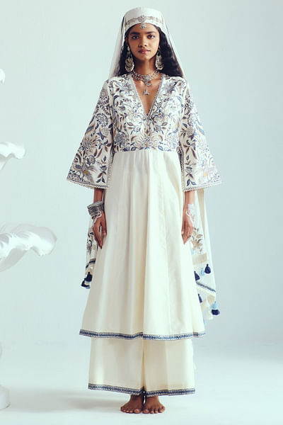 Ivory resham embroidery anarkali set