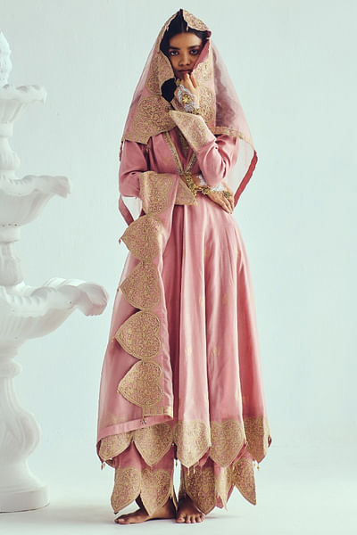 Old rose aari embroidered anarkali set