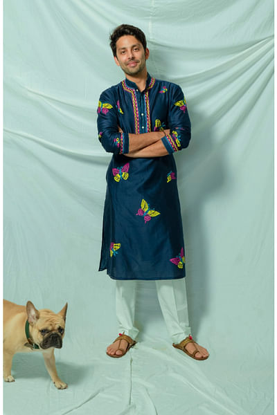 Indigo butterfly aari embroidered kurta set