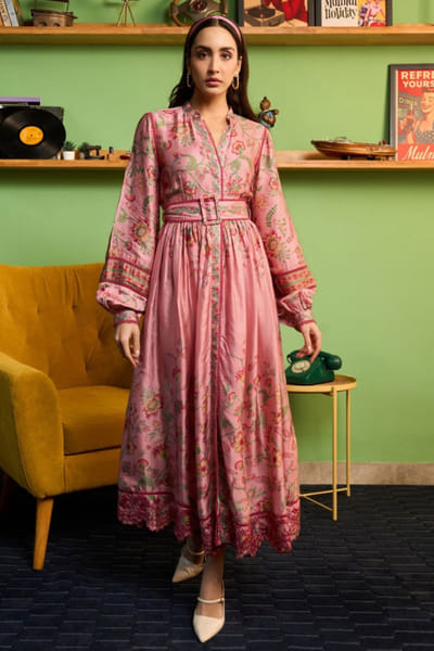 Pink floral printed dress