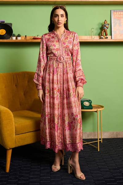 Pink floral print dress