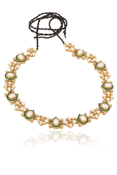 Green and gold polki encrusted sheesh phool