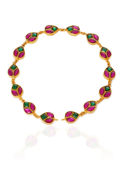 Red and green kundan embellished sheesh phool