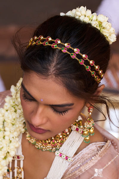 Pink and green kundan sheeshphool