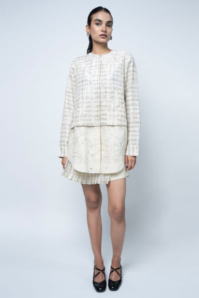 Silver and off-white zari embroidered shirt