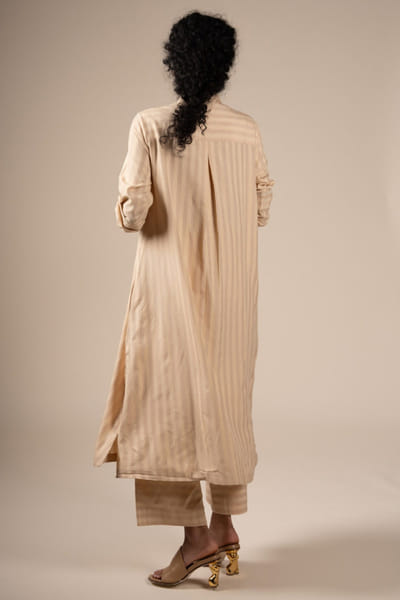 Subtle Shuttle Studio Beige striped silk modal tunic SUBTJUN26D146443