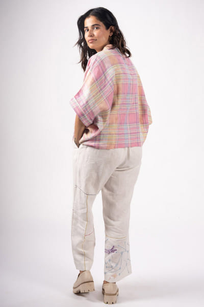 Subtle Shuttle Studio Multicolour plaid patterned hand embroidered top SUBTAUG26D151451